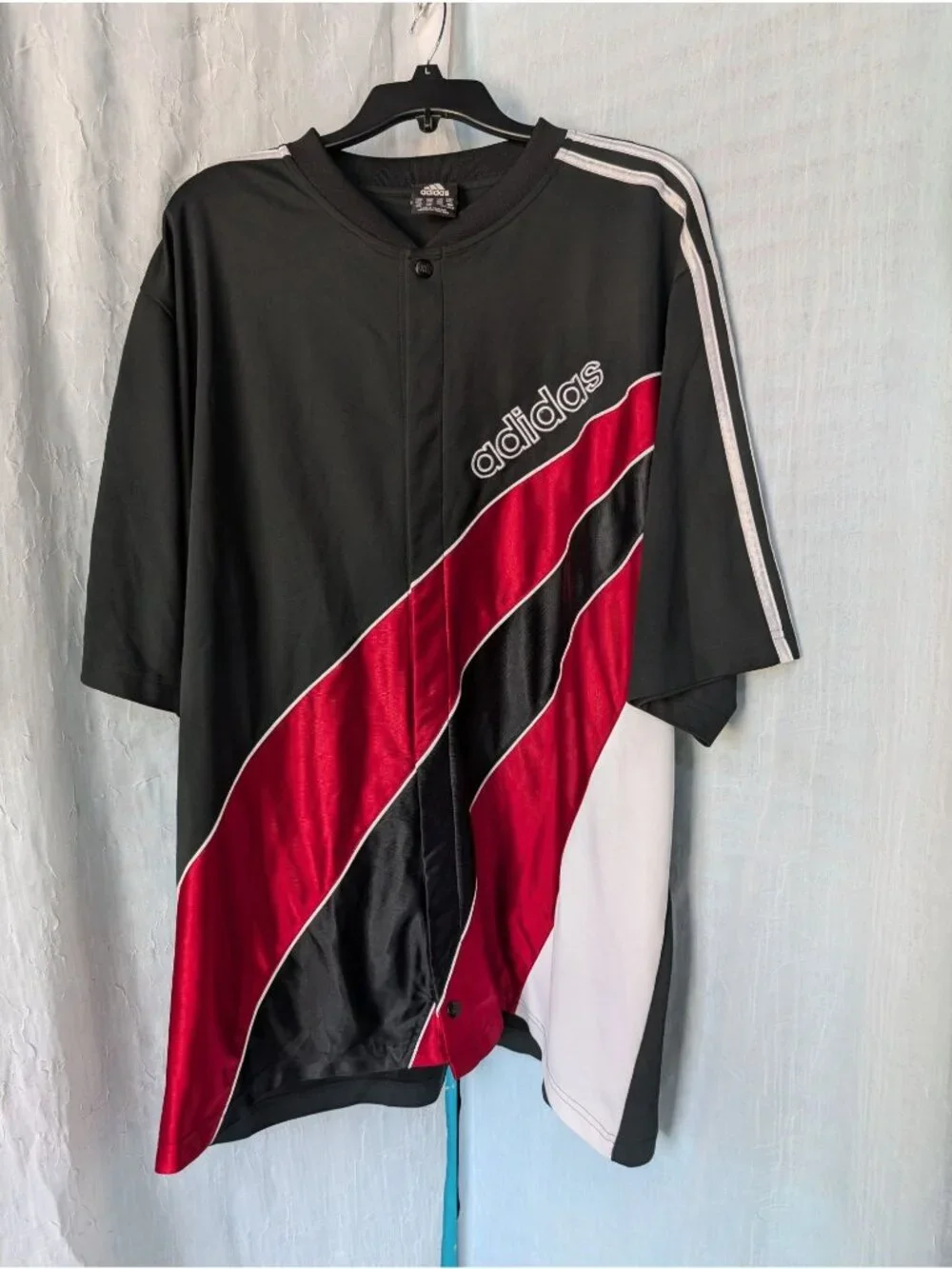 Vintage Adidas button front jersey satin size 2XL